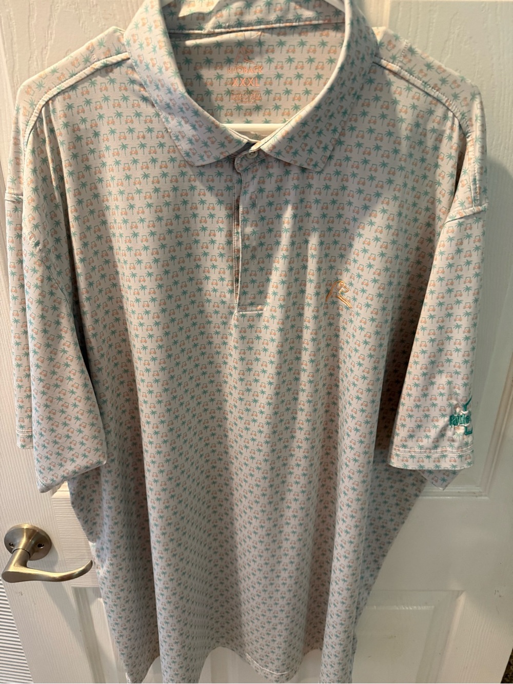 Rhoback Light Blue Polo with Mint Palm-Print